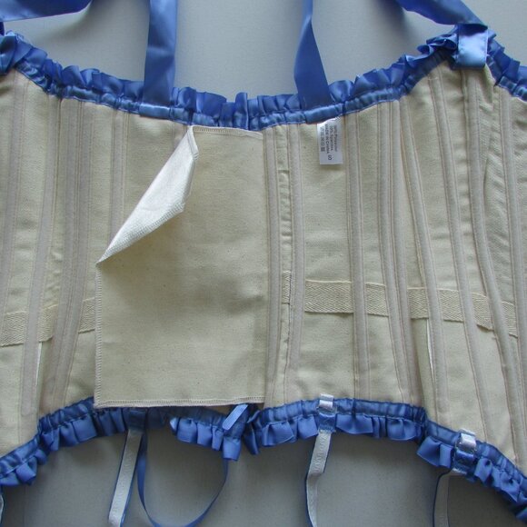 Blue Cream Ruffled Steel Boned Corset Set - NEW - Picture 11 of 13
